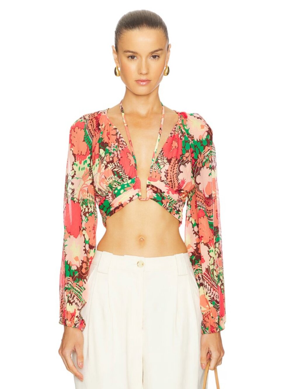 A.L.C. | Dorian Floral Print Cropped Blouse | Bronze & Agave Multicolor | Size 8